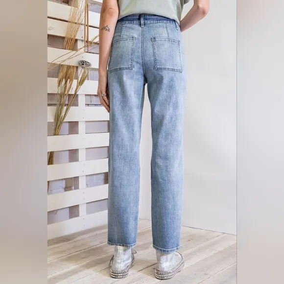 1187 Easel Boho Patchwork Straight Leg Boyfriend Jeans