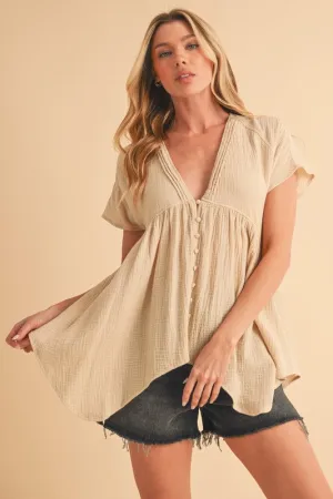 Aemi   Co Tuck Detail V-Neck Short Sleeve Blouse