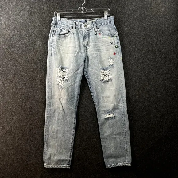 AG Adriano Goldschmied Jeans Women's 27 R Ex-Boyfriend Slouchy Slim Embroidered