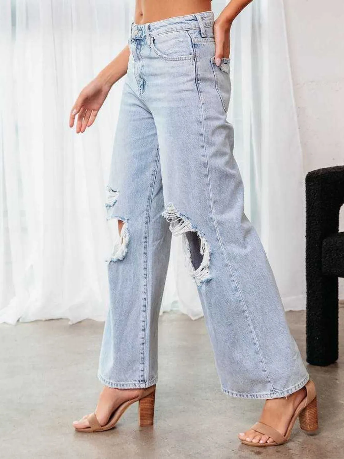 Aria Distressed Wide Leg Jeans