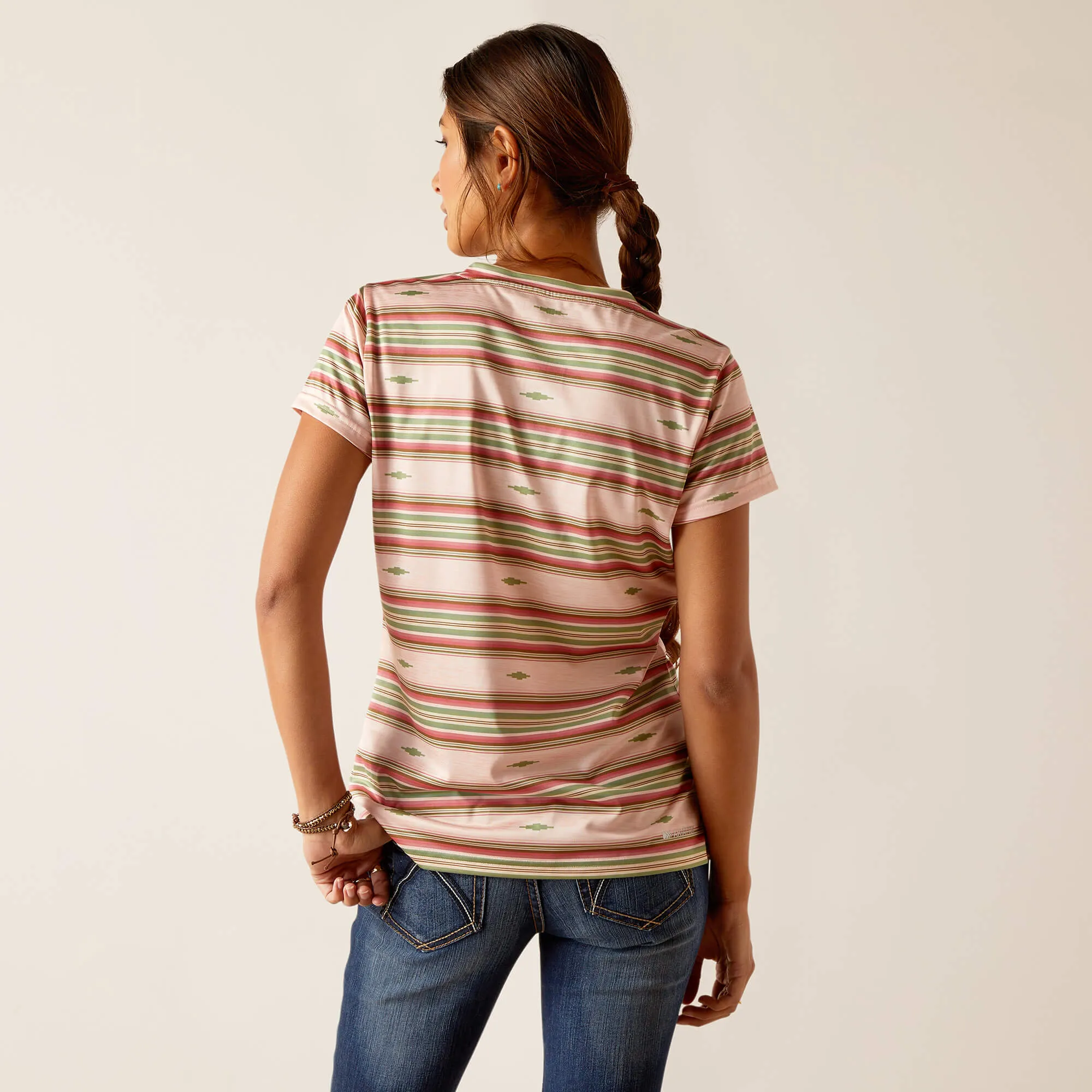 Ariat Pink/Green Desert Serape Stripe V-Neck Laguna Tee for Women