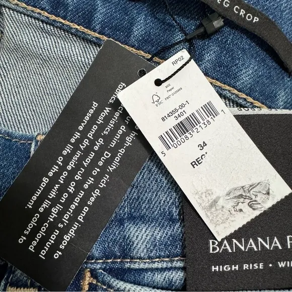 Banana Republic High Rise Wide Leg Crop Jeans Plus Size 34 Denim NEW