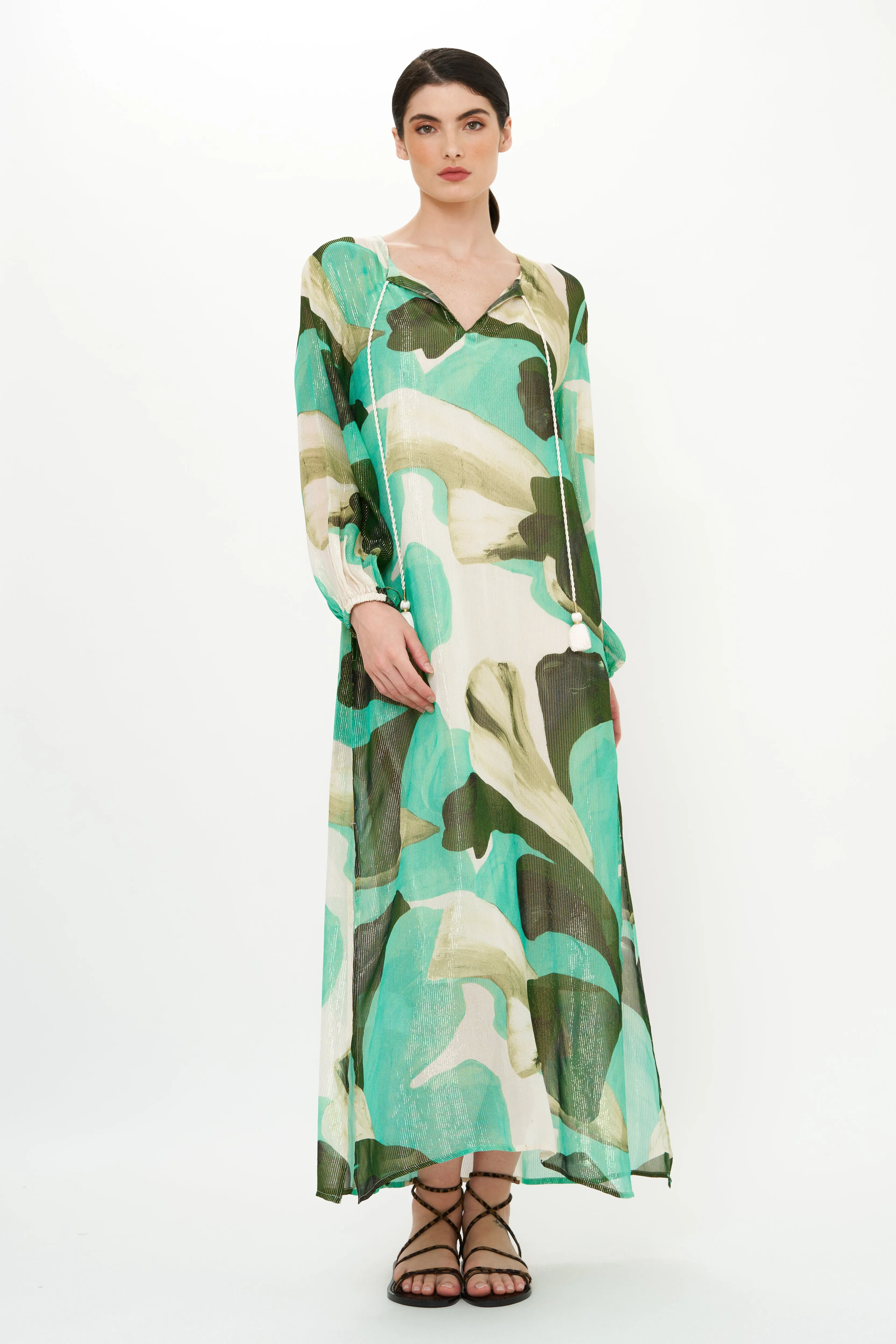 Belted Long Sleeve Shift Maxi- Ginkgo Green
