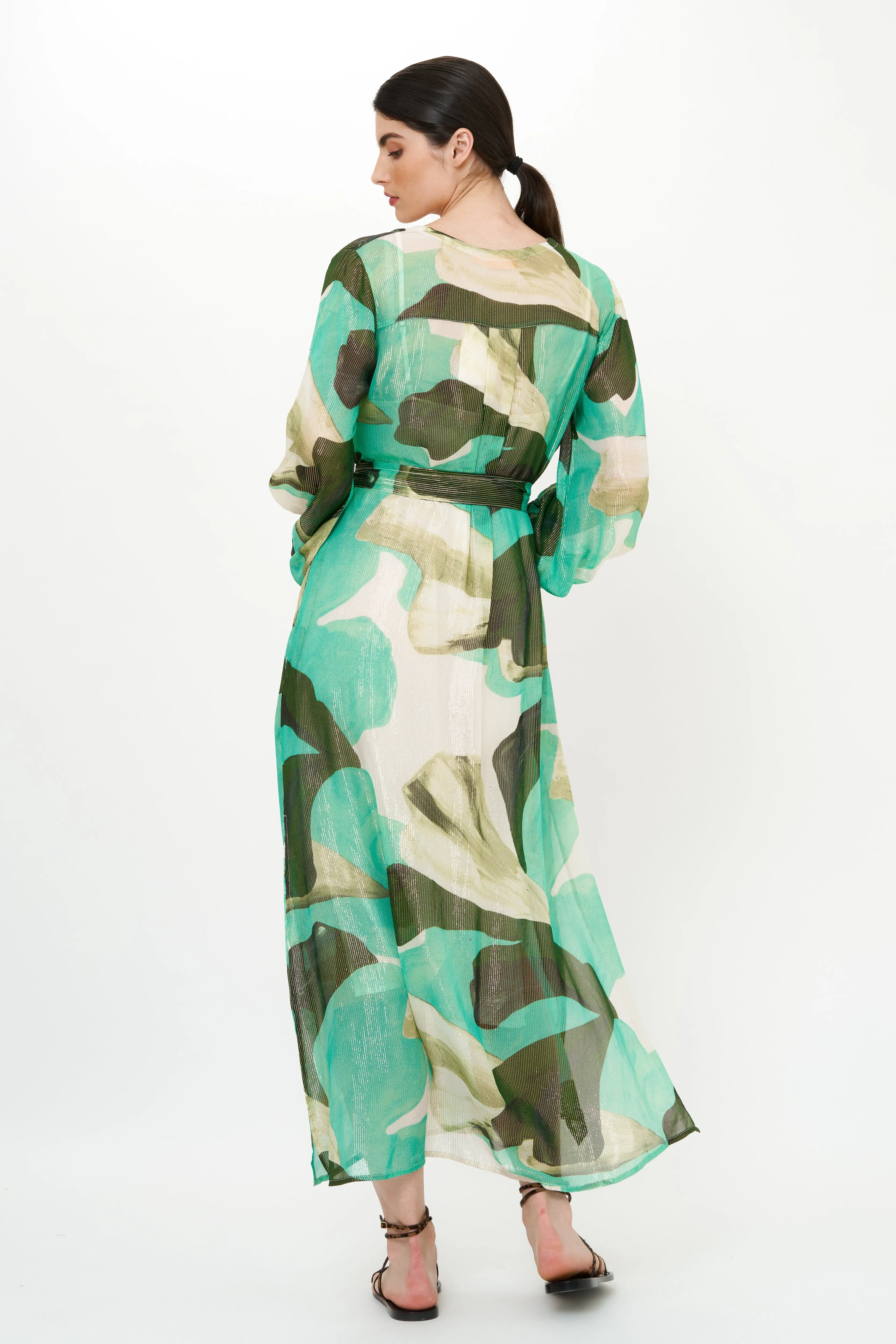 Belted Long Sleeve Shift Maxi- Ginkgo Green