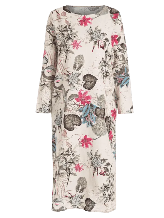 BerryBetty - Fashion Floral Print Long Sleeve Slit Dress