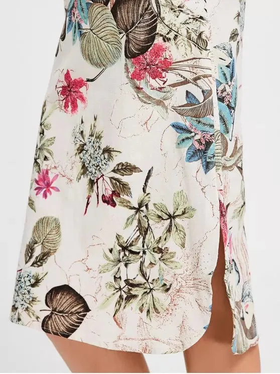 BerryBetty - Fashion Floral Print Long Sleeve Slit Dress