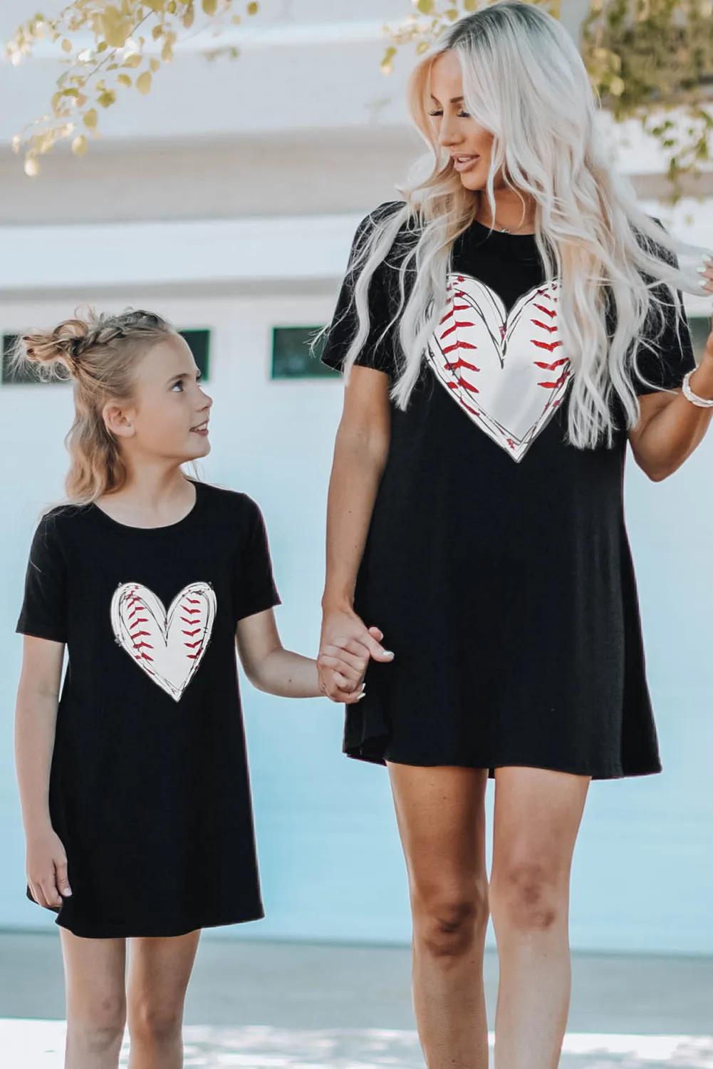 Black Baseball Love Print Crew Neck Girl's Mini Dress
