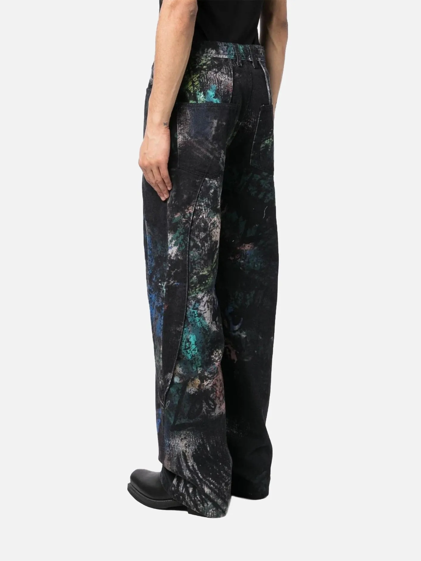 Black Scratch Curved Wide Jeans