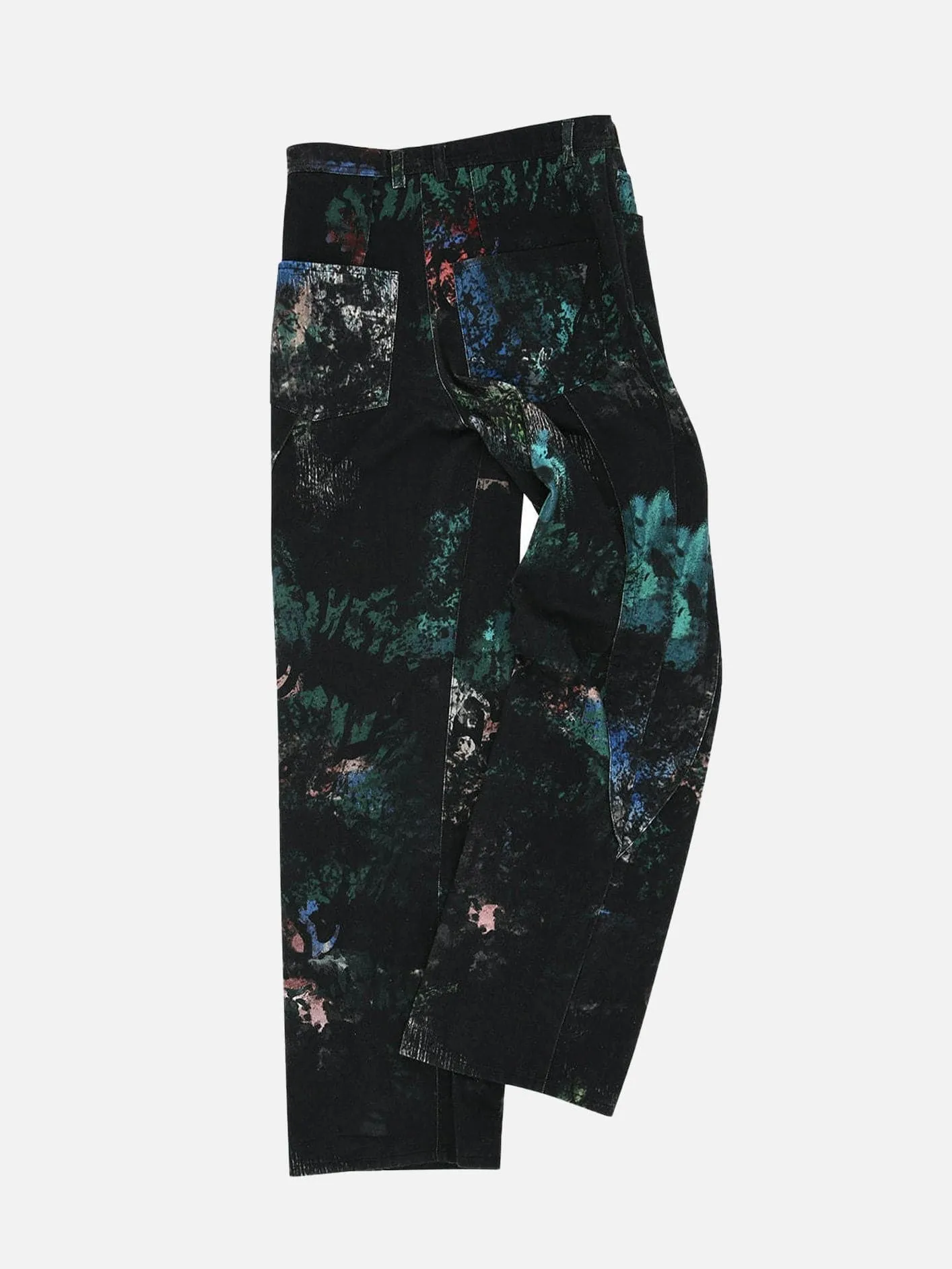 Black Scratch Curved Wide Jeans