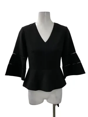 Black V Neck Structured Long Sleeve Top