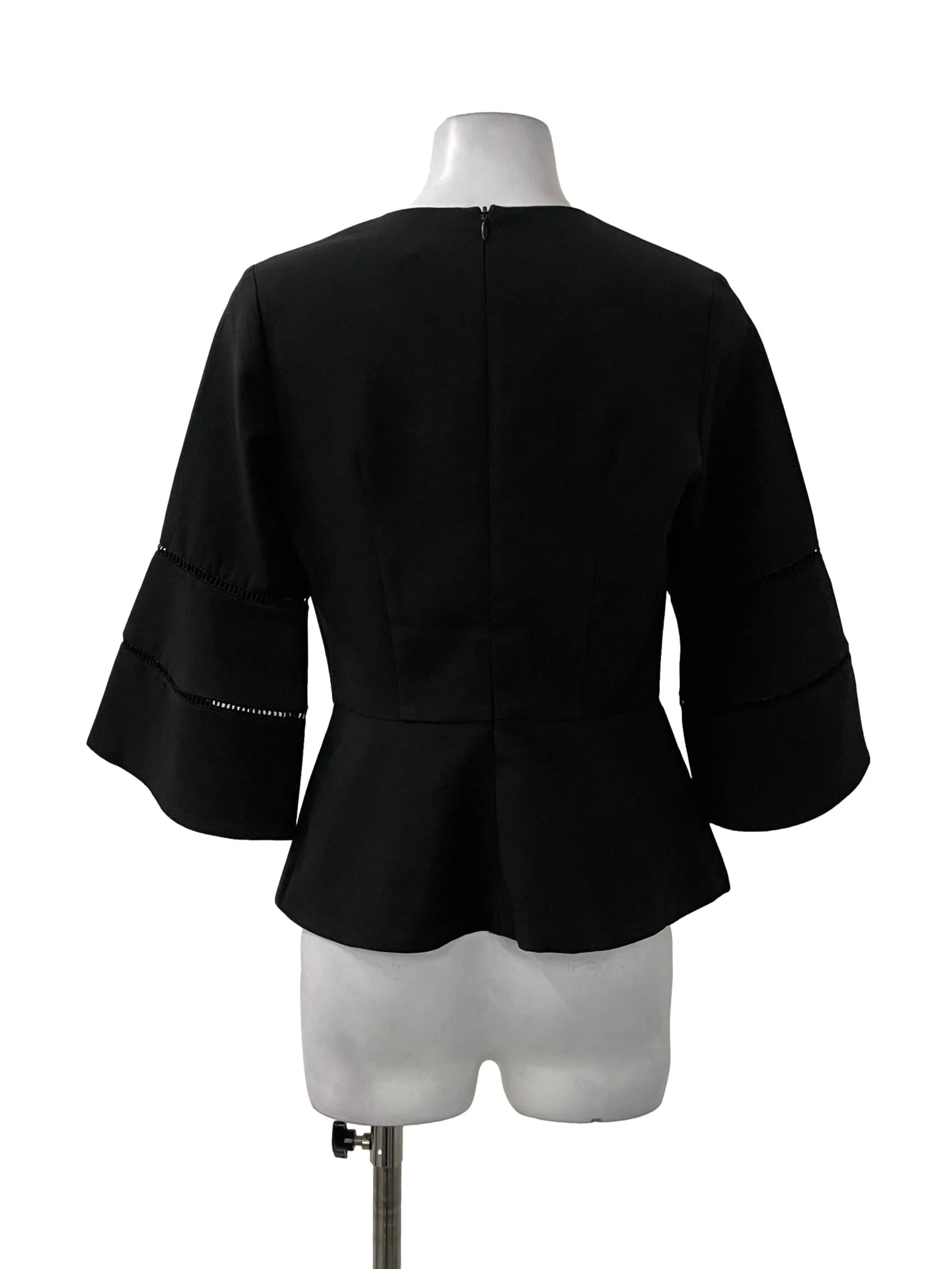 Black V Neck Structured Long Sleeve Top