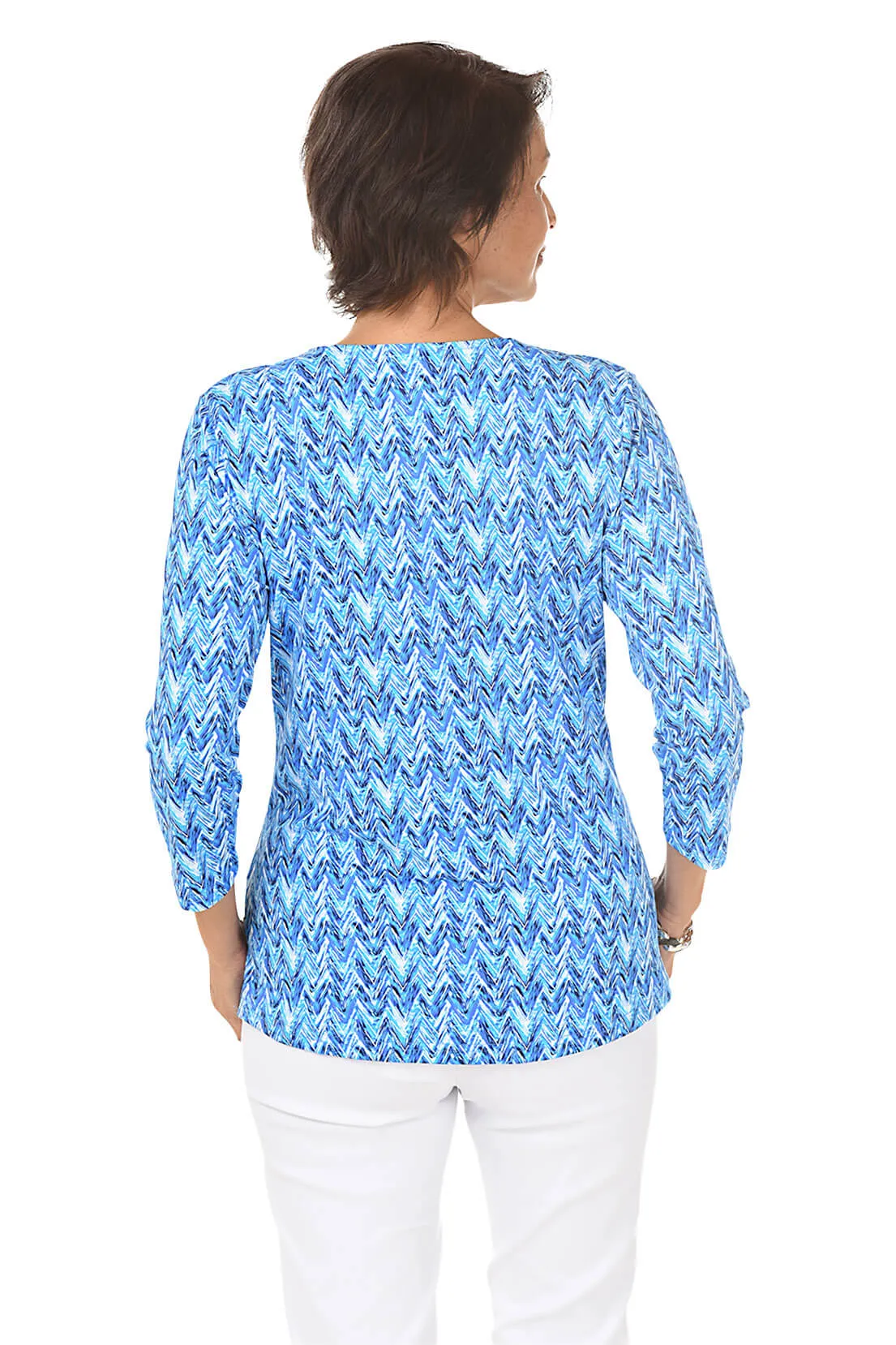 Blue Chevron Classic UPF50  V-Neck Top