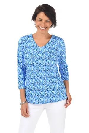 Blue Chevron Classic UPF50  V-Neck Top
