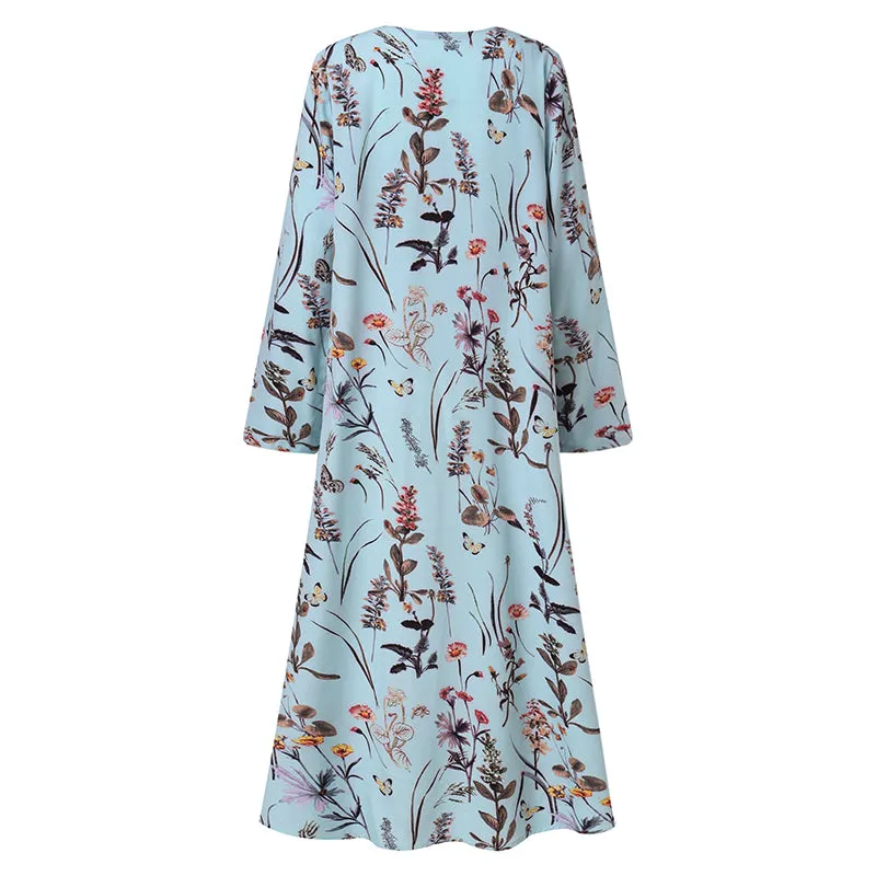 Bohemian Floral Print Summer Beach Cardigan Open Front Long Sleeve Long Kimono