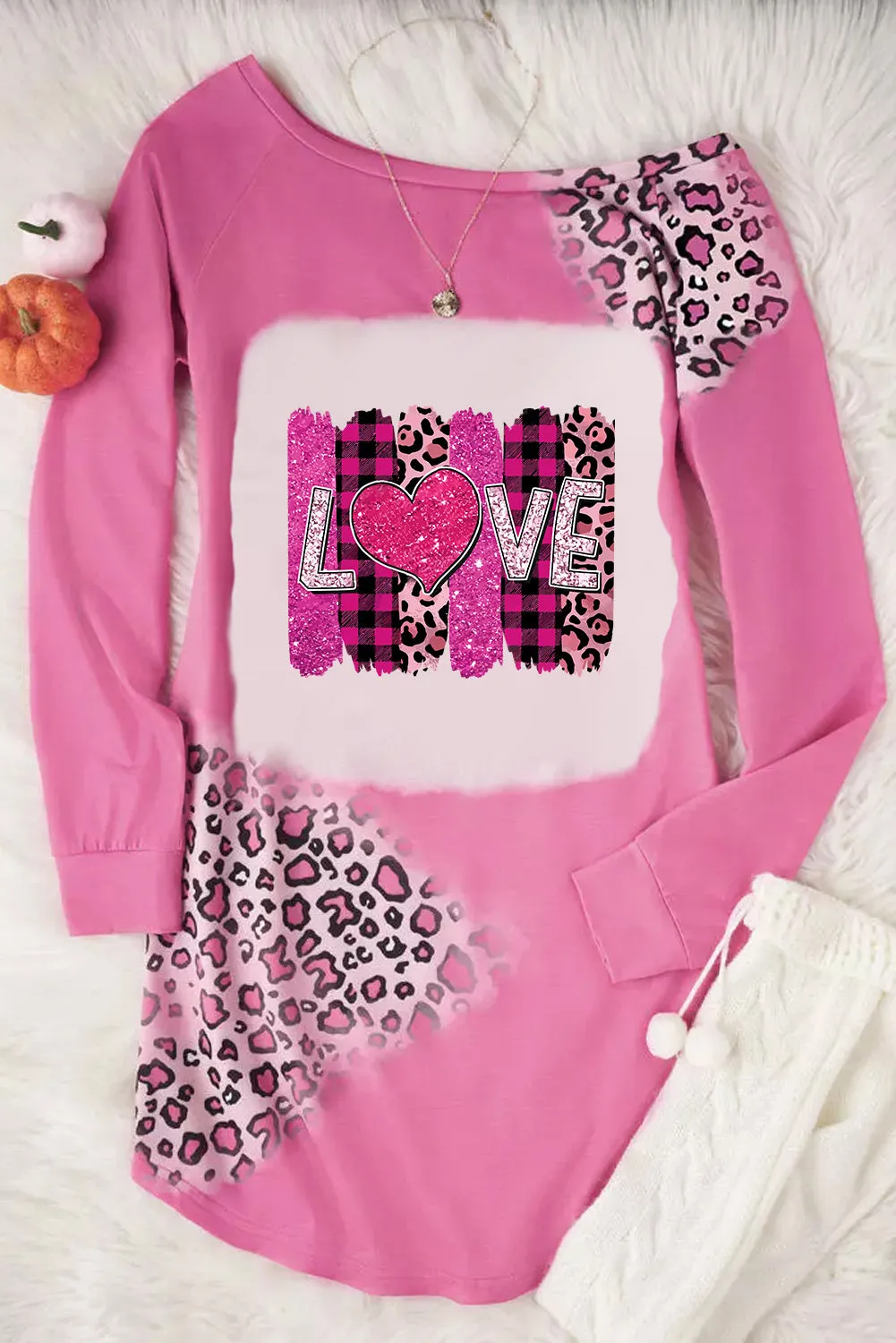 Bonbon LOVE Leopard Plaid Print One Shoulder Shift Mini Dress