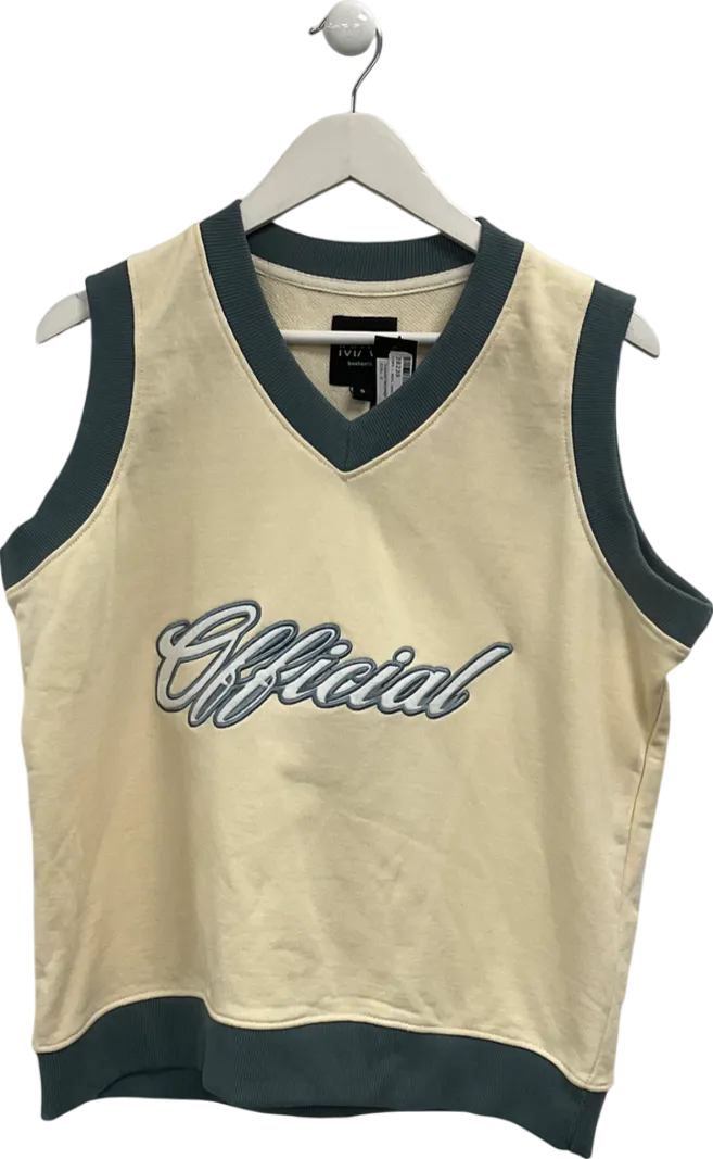 boohooMan Cream Oversized Heavyweight Deep V-neck Sweat Vest UK S