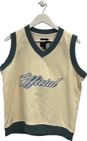 boohooMan Cream Oversized Heavyweight Deep V-neck Sweat Vest UK S