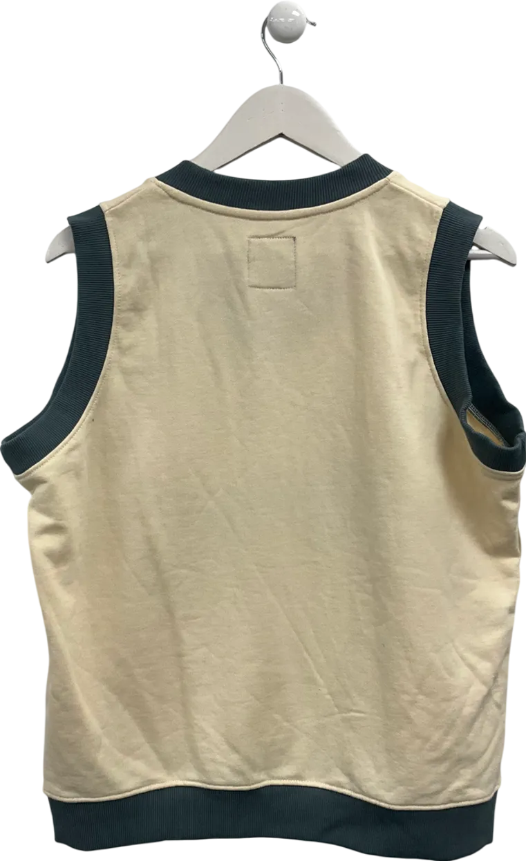 boohooMan Cream Oversized Heavyweight Deep V-neck Sweat Vest UK S