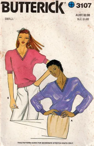 Butterick 3107 EASY Womens Stretch Tops 1970s Vintage Sewing Pattern Size Small 8 - 10