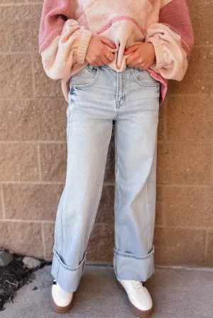 California High Rise Wide Cuffed Jeans