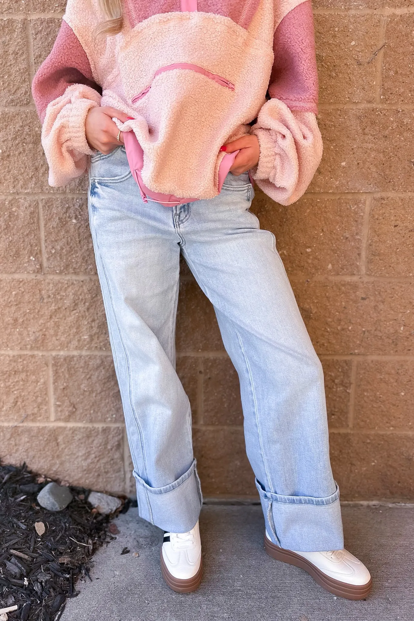 California High Rise Wide Cuffed Jeans