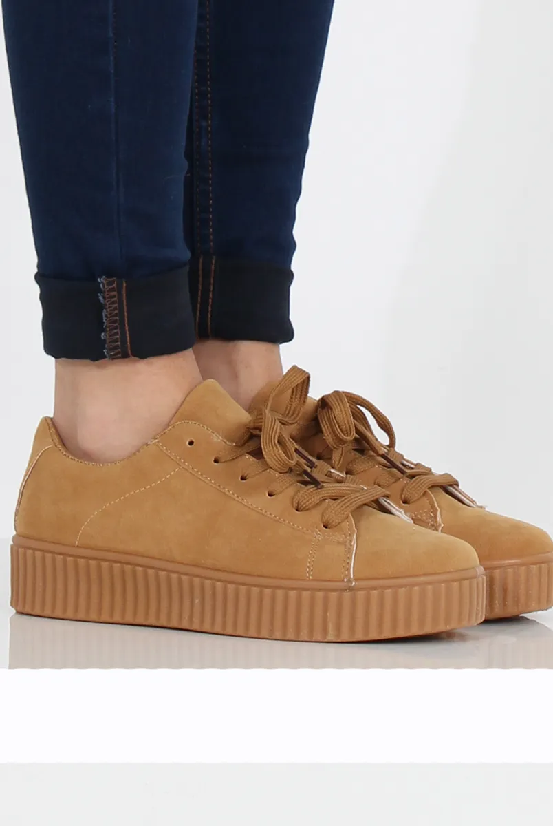 Camel Suede Gum Sole Creepers - Sandy