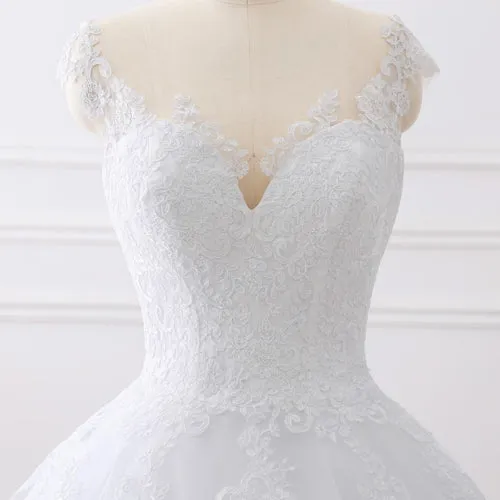 Cap Sleeves White Scoop Lace Wedding Dresses Online, Cheap Bridal Dresses,MW427