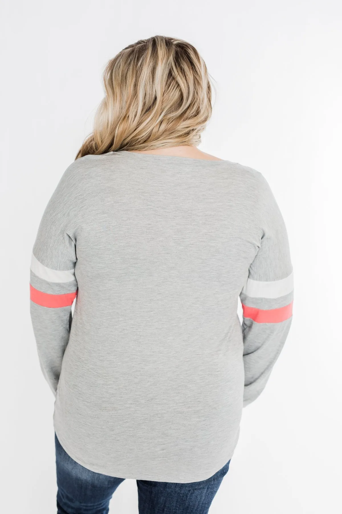 Casual Cutie V-Neck Top- Grey & Coral