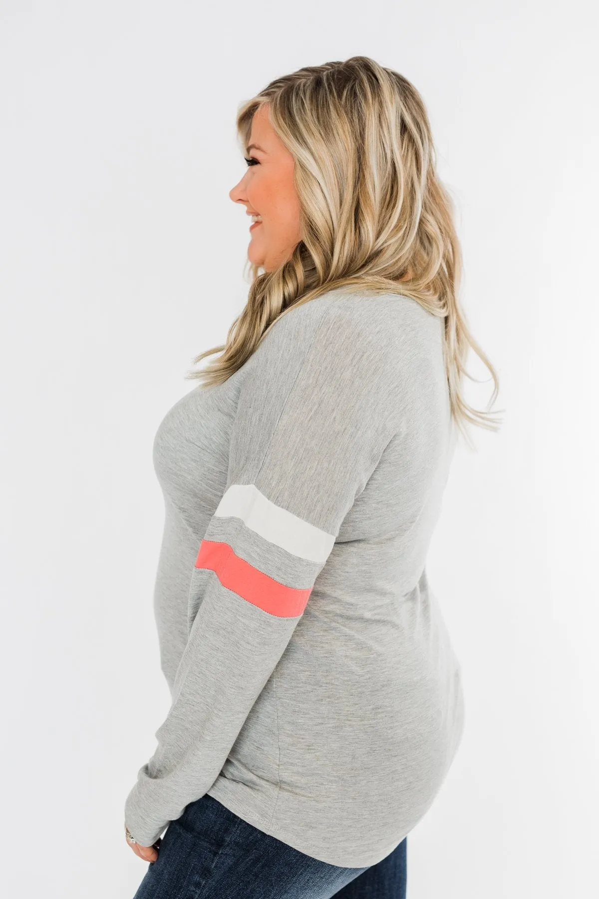 Casual Cutie V-Neck Top- Grey & Coral