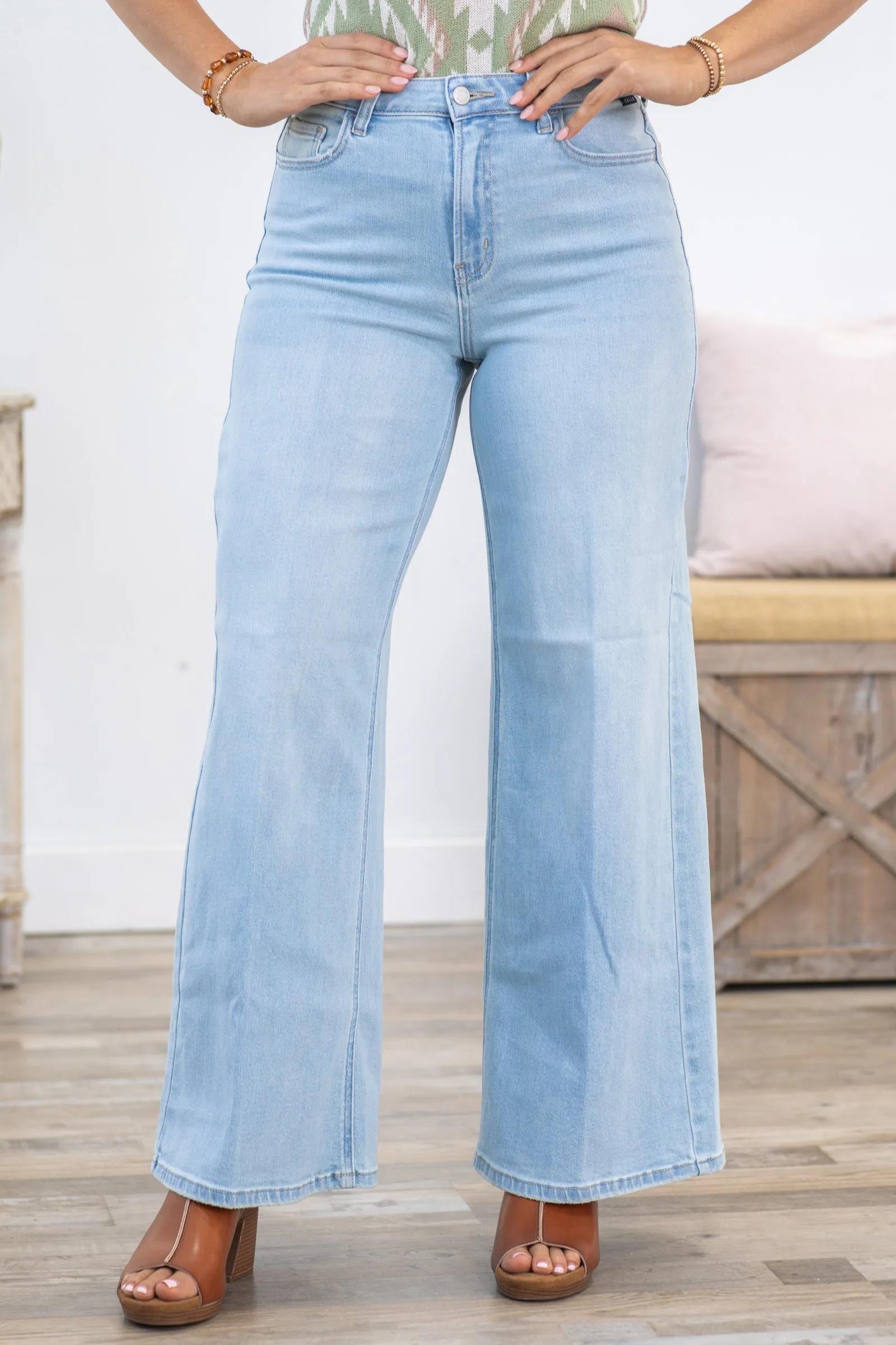 Cello High Light Wash Rise Wide Leg Jean