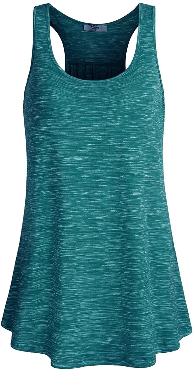 Cestyle Womens Sleeveless Scoop Neck Flowy Loose Fit Workout Shirts Racerback Long Tank Tops