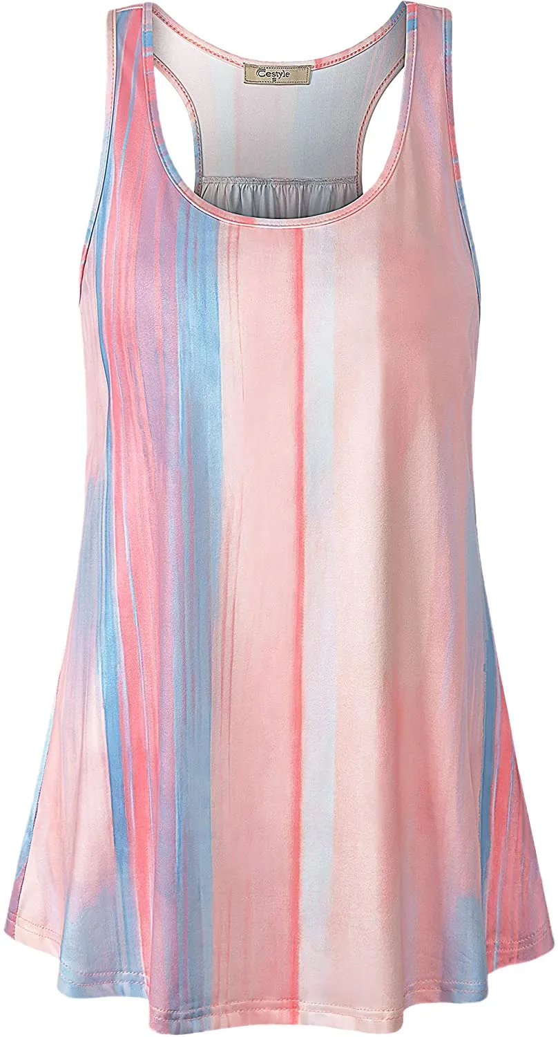 Cestyle Womens Sleeveless Scoop Neck Flowy Loose Fit Workout Shirts Racerback Long Tank Tops
