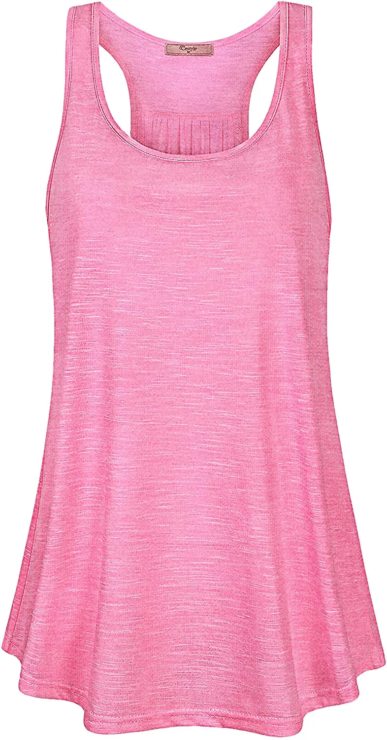 Cestyle Womens Sleeveless Scoop Neck Flowy Loose Fit Workout Shirts Racerback Long Tank Tops