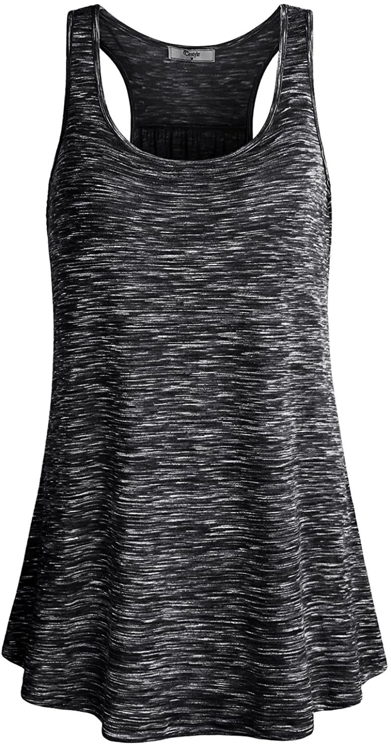 Cestyle Womens Sleeveless Scoop Neck Flowy Loose Fit Workout Shirts Racerback Long Tank Tops