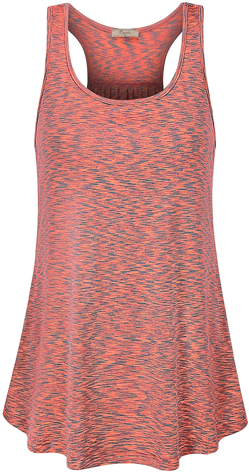 Cestyle Womens Sleeveless Scoop Neck Flowy Loose Fit Workout Shirts Racerback Long Tank Tops