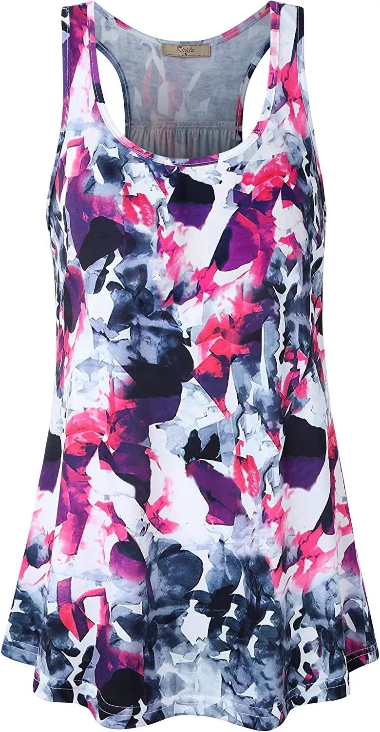 Cestyle Womens Sleeveless Scoop Neck Flowy Loose Fit Workout Shirts Racerback Long Tank Tops