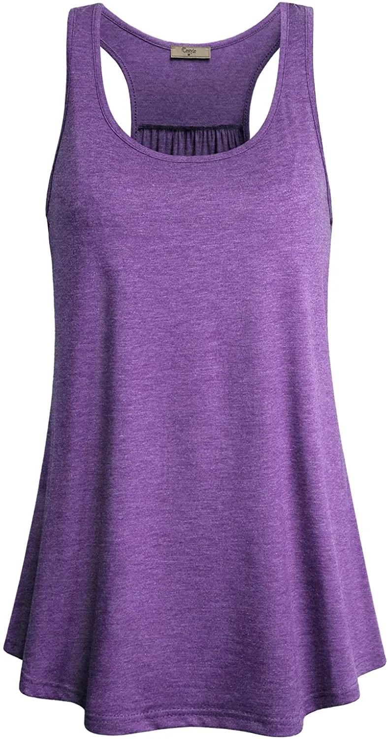 Cestyle Womens Sleeveless Scoop Neck Flowy Loose Fit Workout Shirts Racerback Long Tank Tops