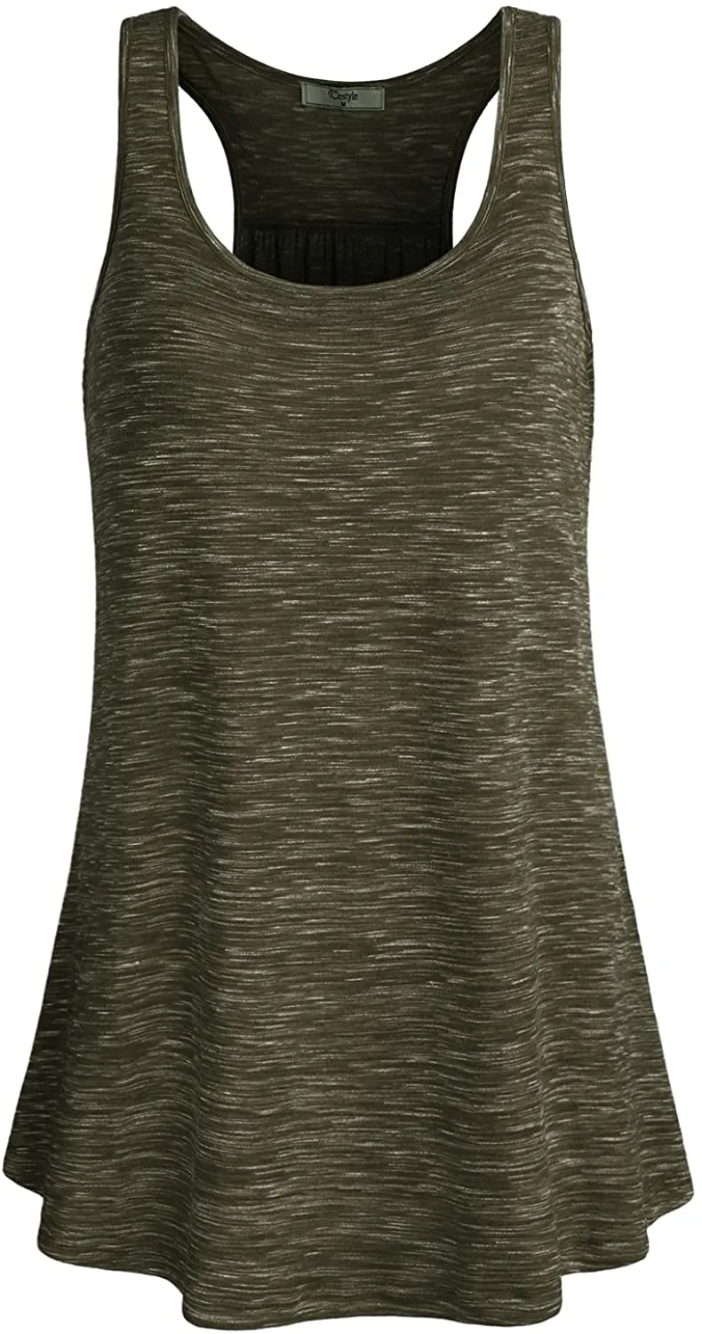 Cestyle Womens Sleeveless Scoop Neck Flowy Loose Fit Workout Shirts Racerback Long Tank Tops