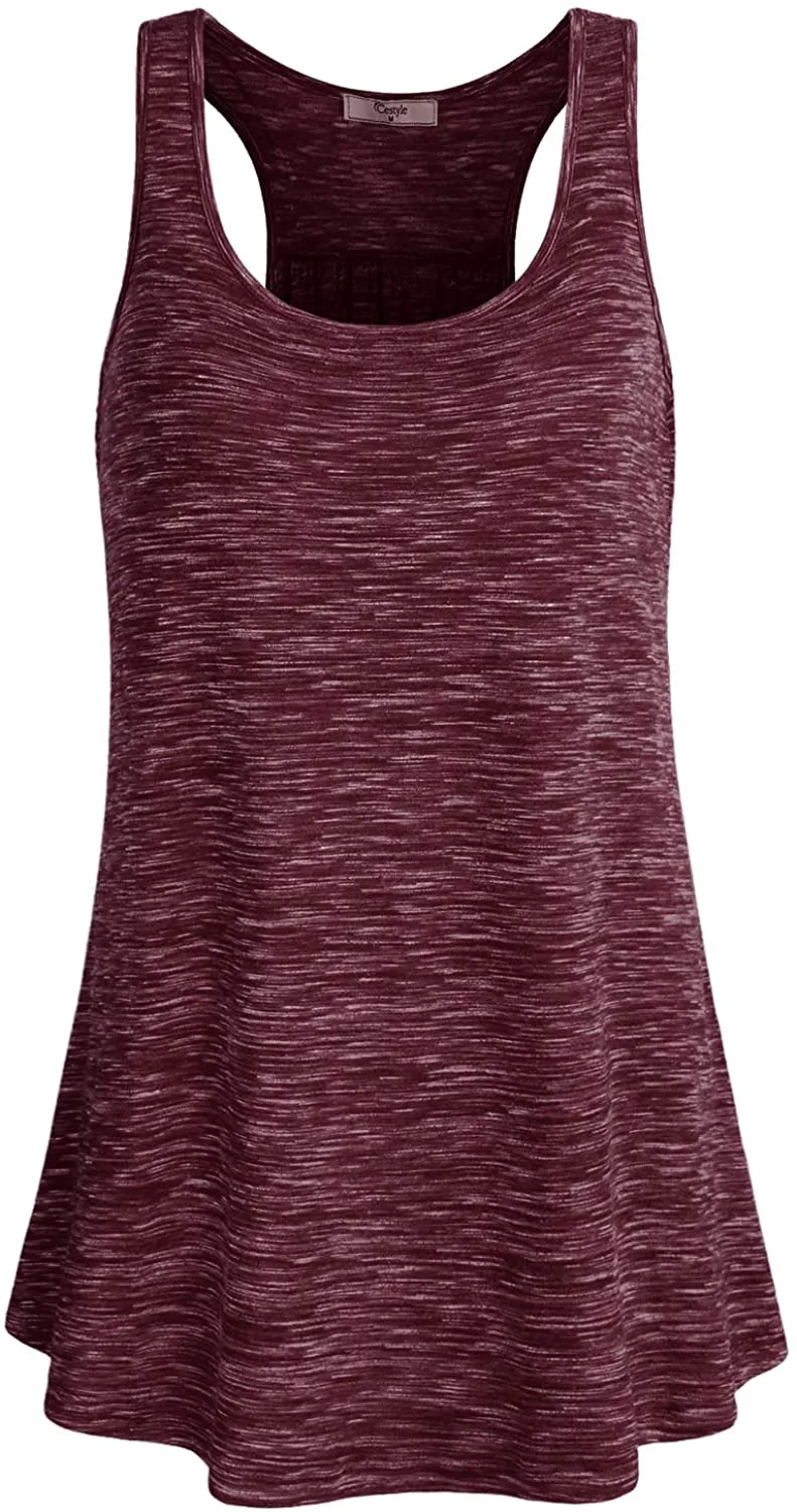Cestyle Womens Sleeveless Scoop Neck Flowy Loose Fit Workout Shirts Racerback Long Tank Tops