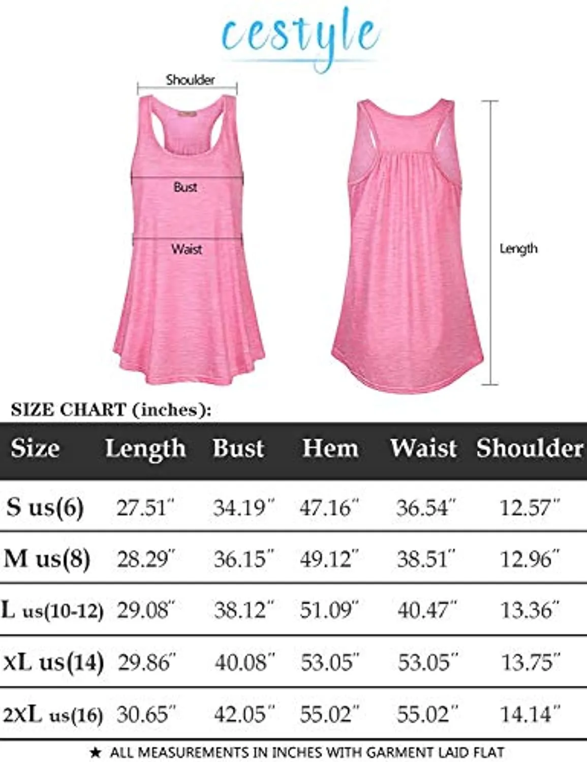 Cestyle Womens Sleeveless Scoop Neck Flowy Loose Fit Workout Shirts Racerback Long Tank Tops