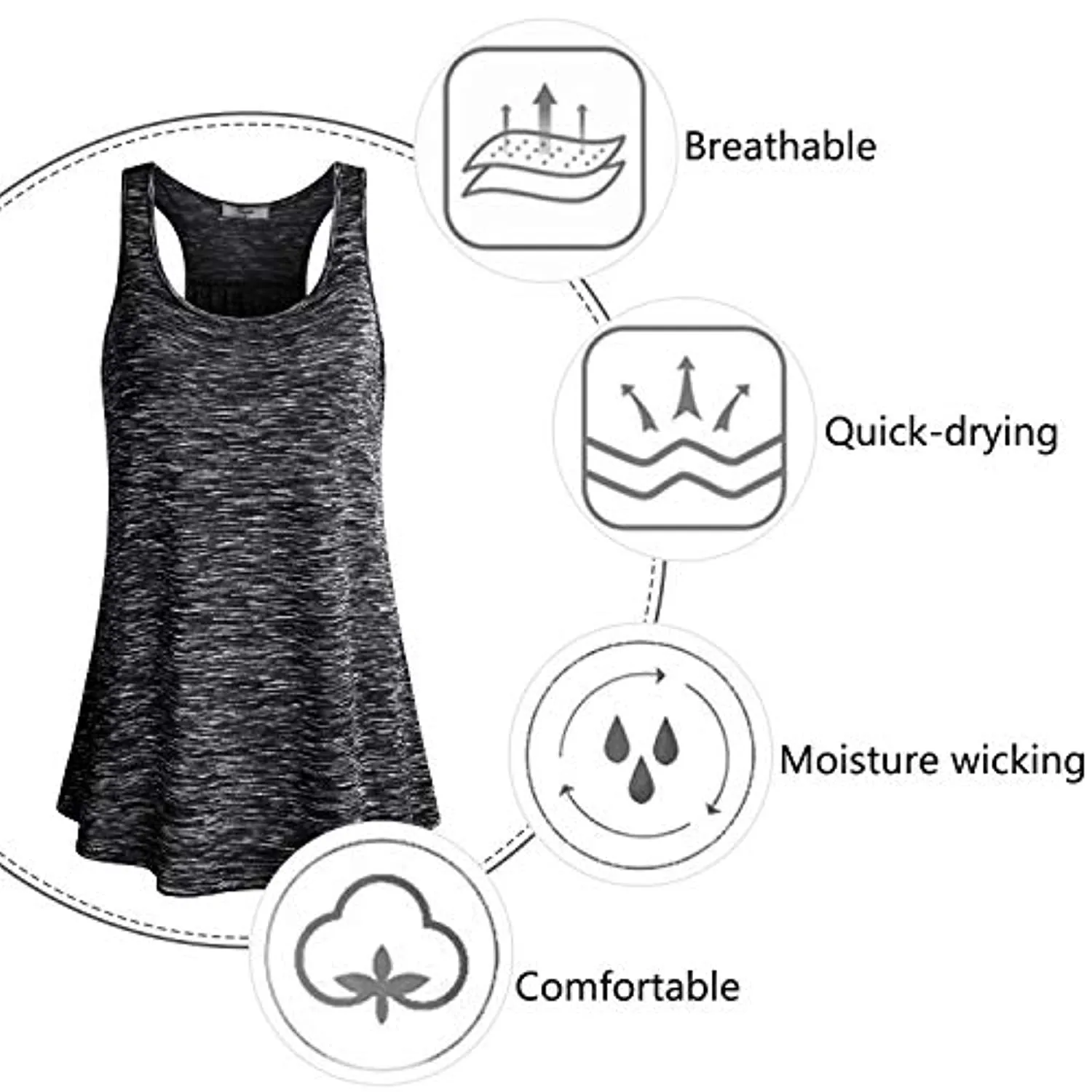 Cestyle Womens Sleeveless Scoop Neck Flowy Loose Fit Workout Shirts Racerback Long Tank Tops