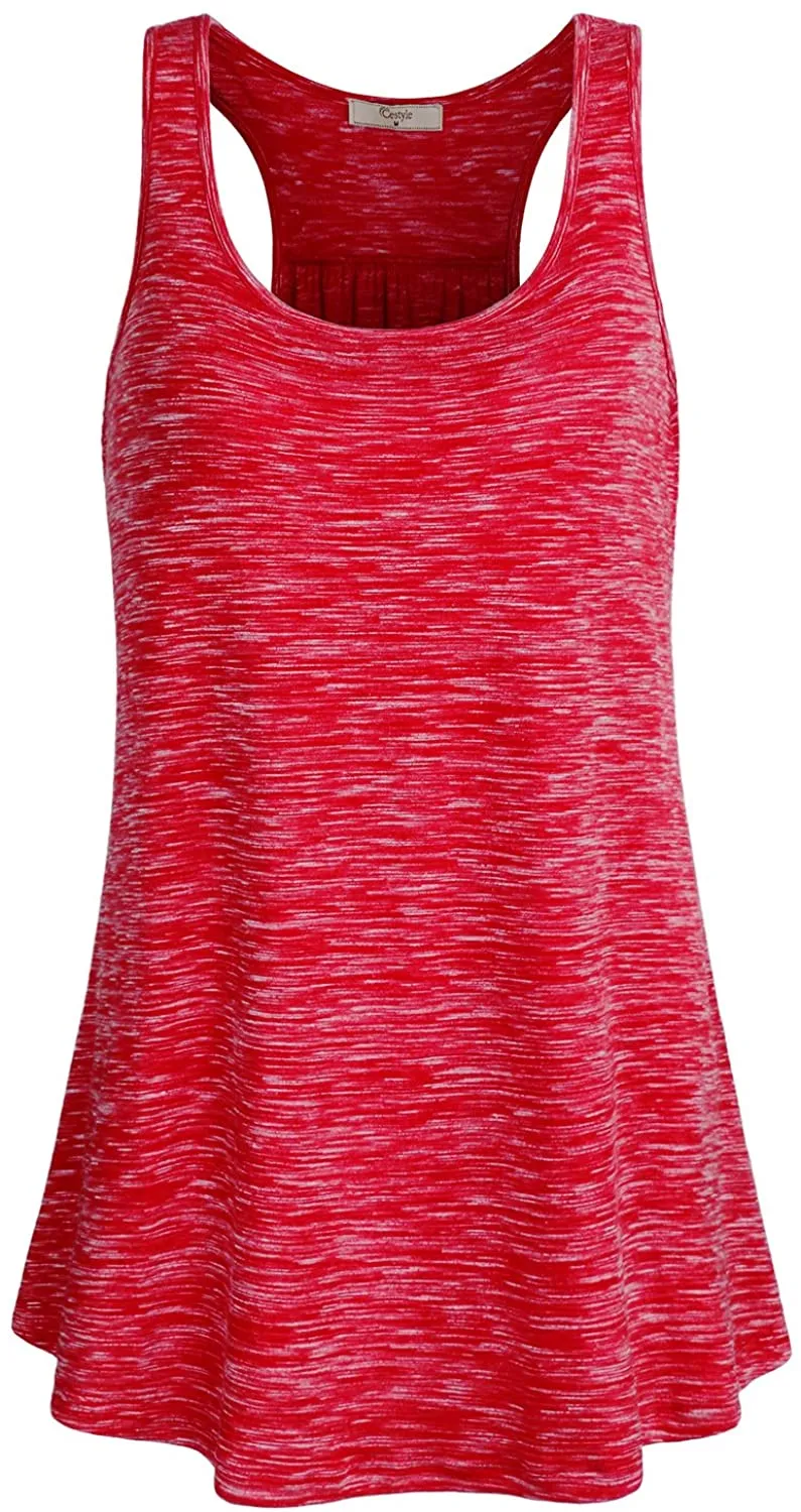Cestyle Womens Sleeveless Scoop Neck Flowy Loose Fit Workout Shirts Racerback Long Tank Tops