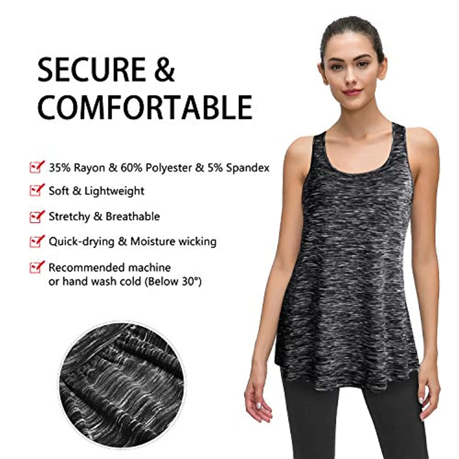 Cestyle Womens Sleeveless Scoop Neck Flowy Loose Fit Workout Shirts Racerback Long Tank Tops