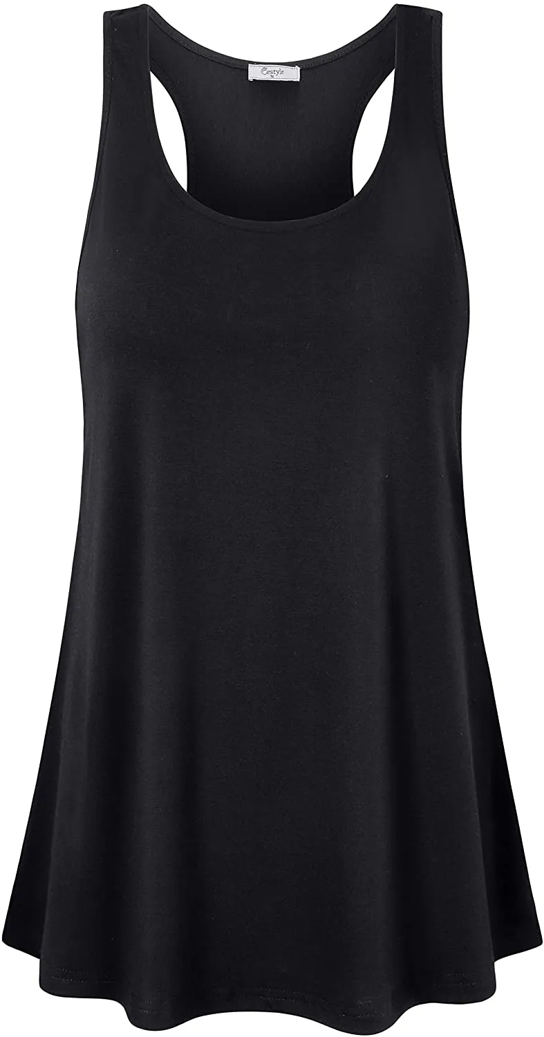 Cestyle Womens Sleeveless Scoop Neck Flowy Loose Fit Workout Shirts Racerback Long Tank Tops