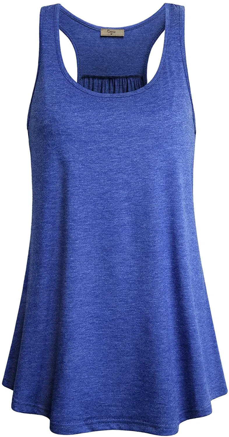 Cestyle Womens Sleeveless Scoop Neck Flowy Loose Fit Workout Shirts Racerback Long Tank Tops