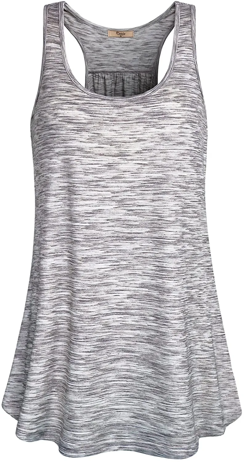 Cestyle Womens Sleeveless Scoop Neck Flowy Loose Fit Workout Shirts Racerback Long Tank Tops