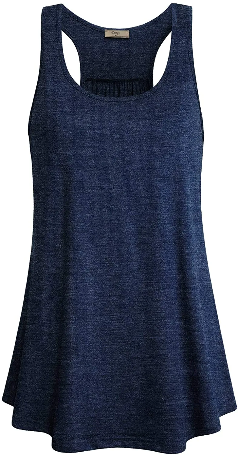 Cestyle Womens Sleeveless Scoop Neck Flowy Loose Fit Workout Shirts Racerback Long Tank Tops