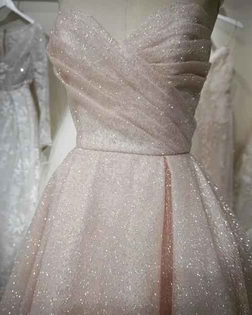 Charming Sparkly Sweetheart A-line Wedding Dresses With Sweep Train, SP643
