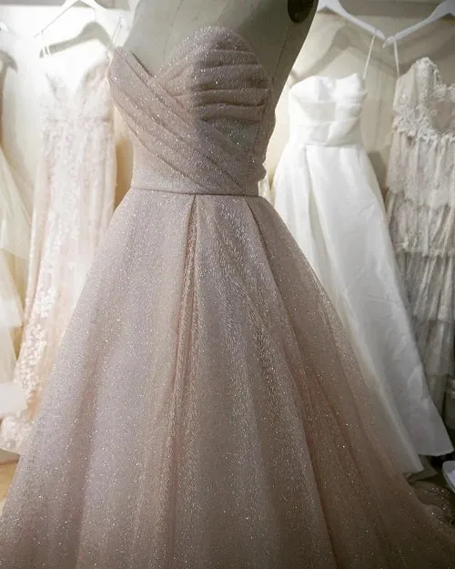 Charming Sparkly Sweetheart A-line Wedding Dresses With Sweep Train, SP643