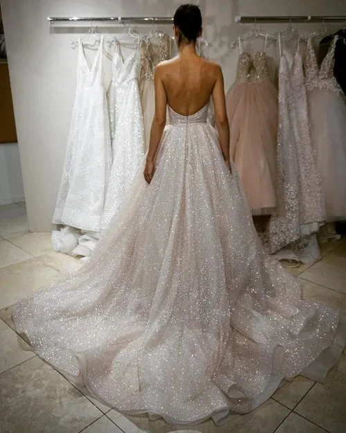 Charming Sparkly Sweetheart A-line Wedding Dresses With Sweep Train, SP643